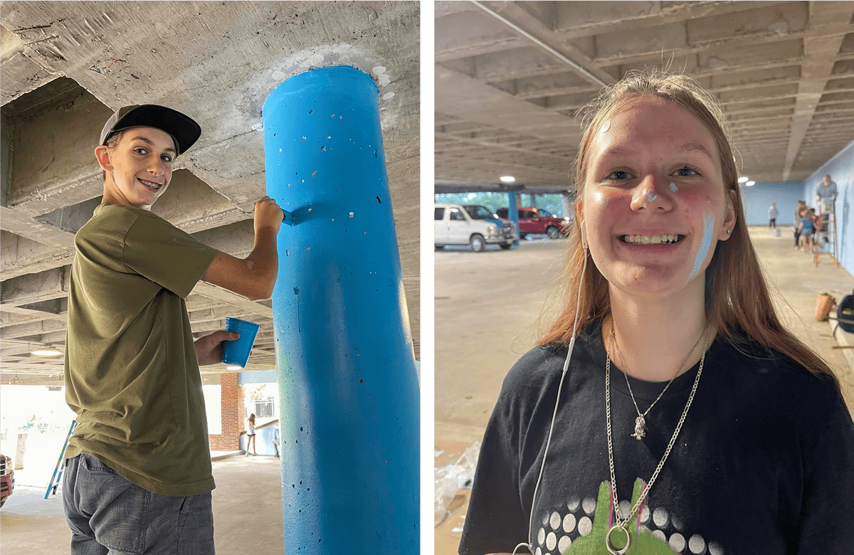 Volunteers from Grace Community Church in Fort Worth repainted the parking garage