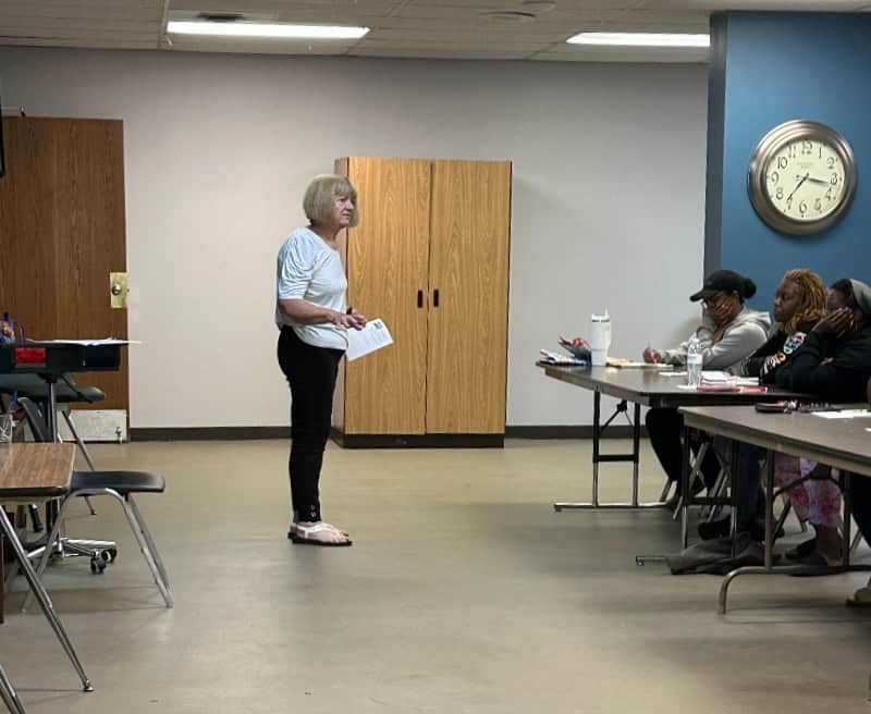 Dr. Beth Andres talks with River of Refuge parents in June as part of a three-part series put on by the Kansas City Medical Society Foundation - Retired Physicians Speakers Bureau