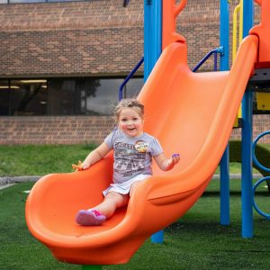 A slide is just one feature of the jungle gym on the new playground